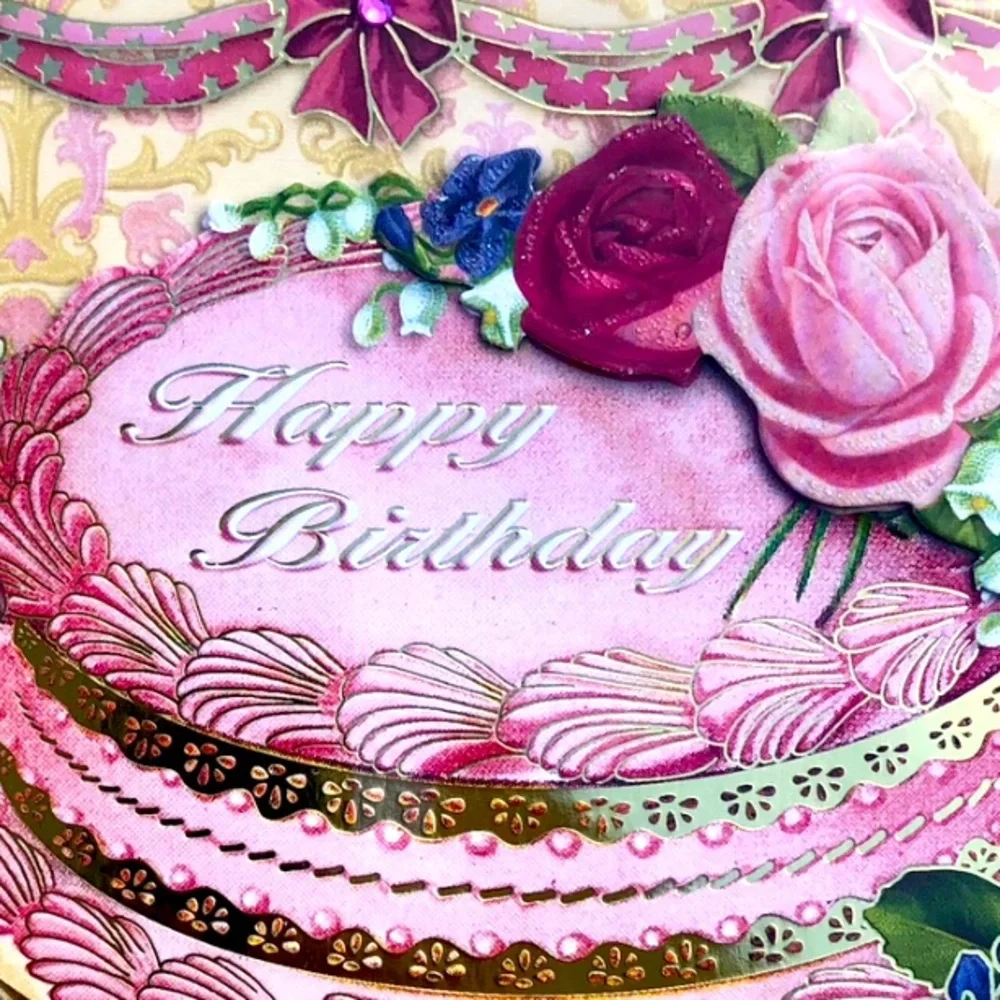 Punch Studio Single(1) 3D Die-Cut Floral Birthday Cake Card Env+Seal 5x7 (66844)